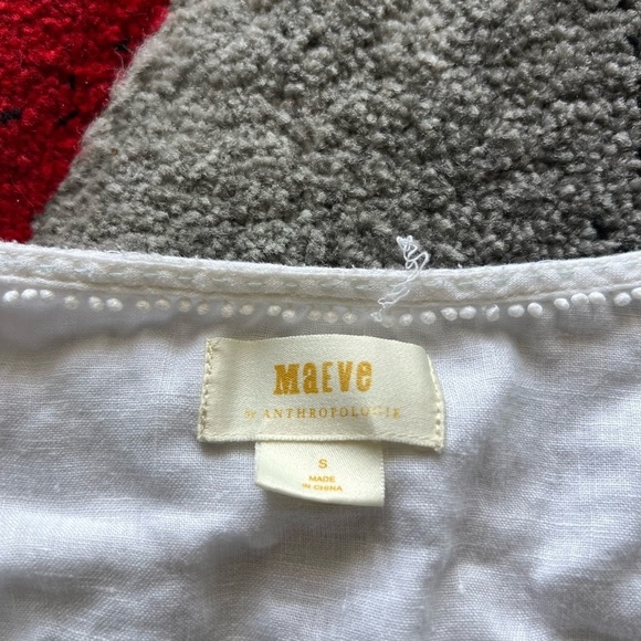 Maeve Anthropologie White Linen Peasant Long Sleeve Blouse - Picture 3 of 4